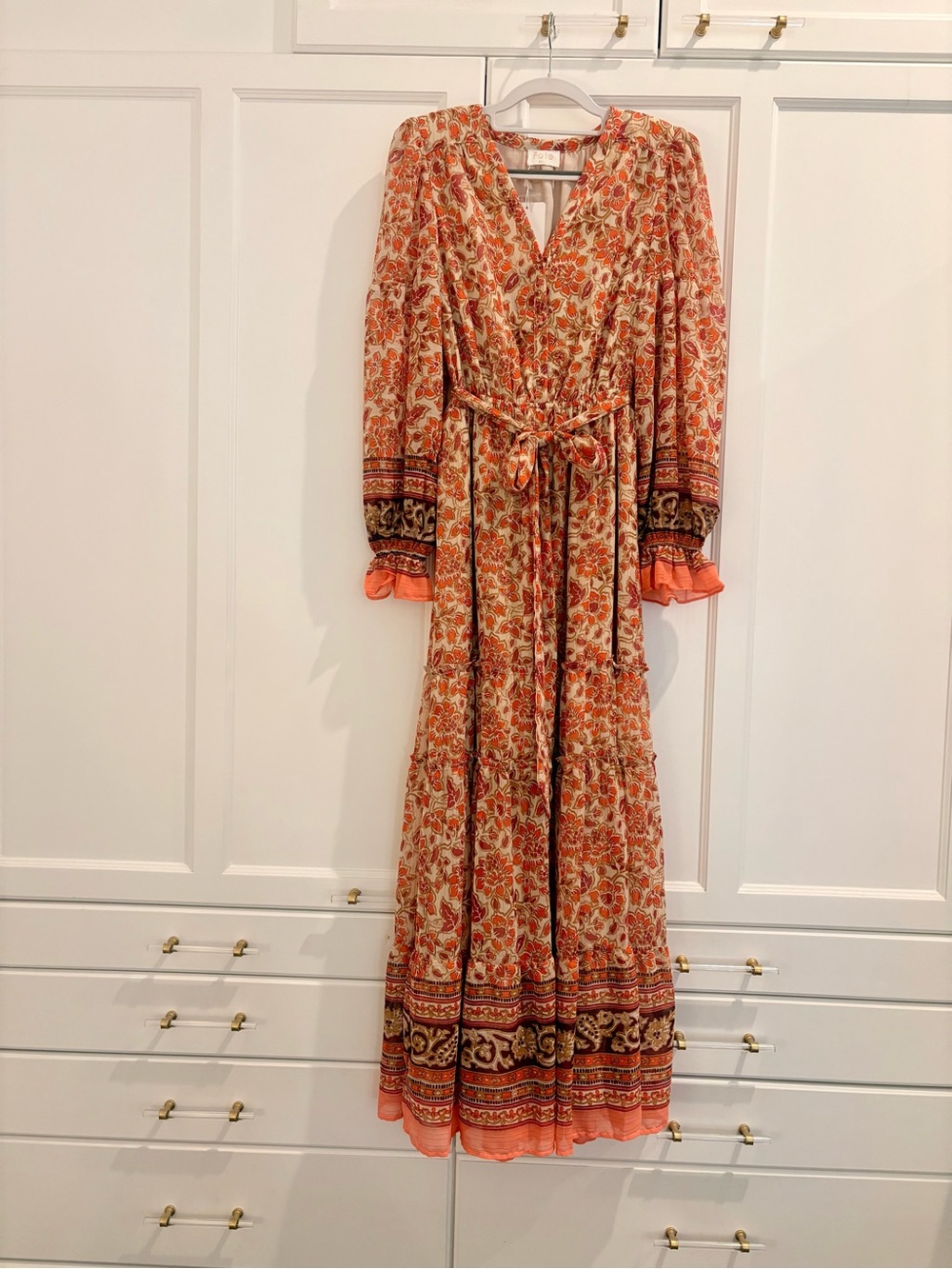 Bohemian Coral Floral Tie-Waist Maxi Dress